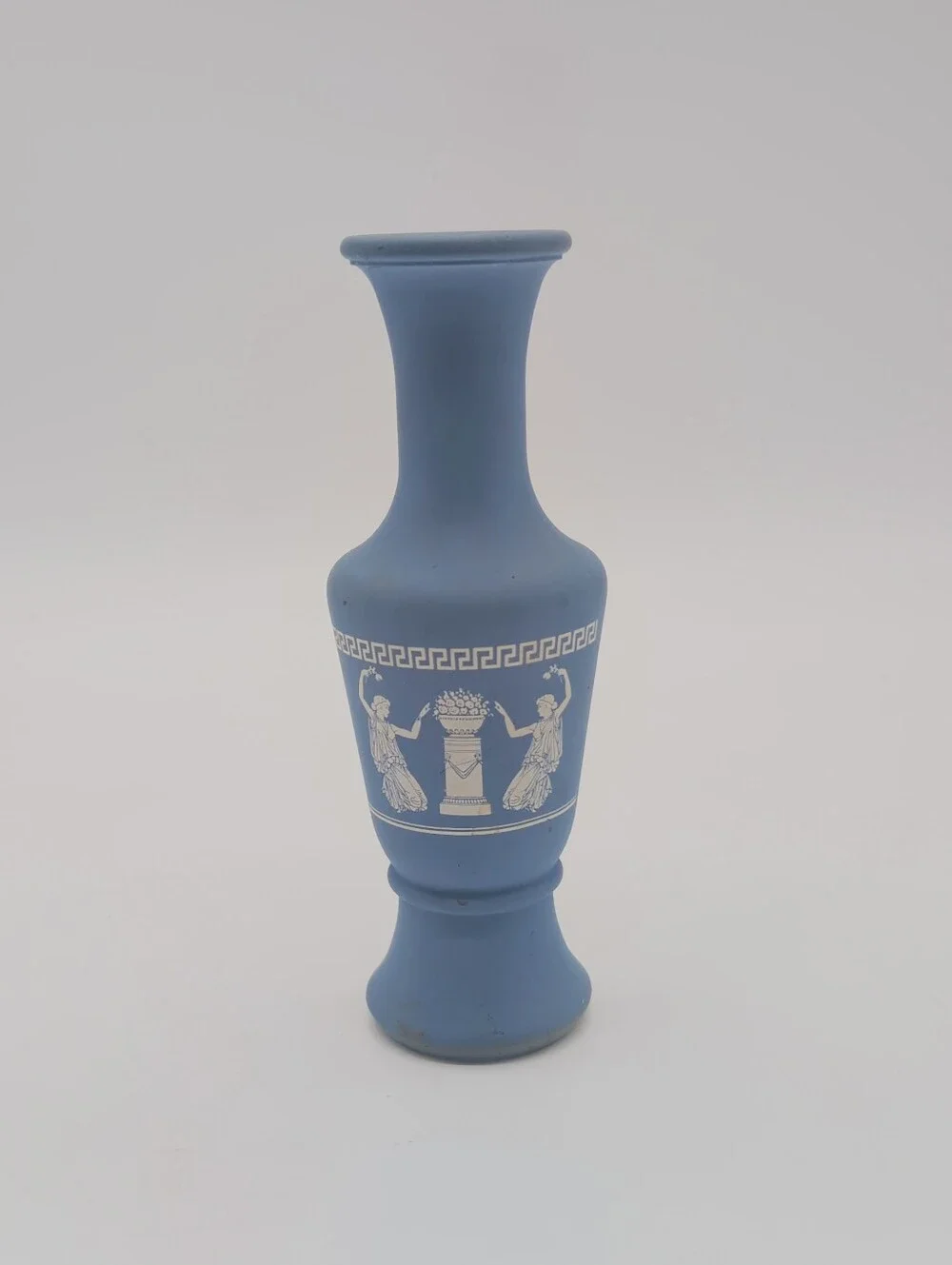 Vintage Jeannette Glass Hellenic Blue Grecian Bud Vase Satin Finish